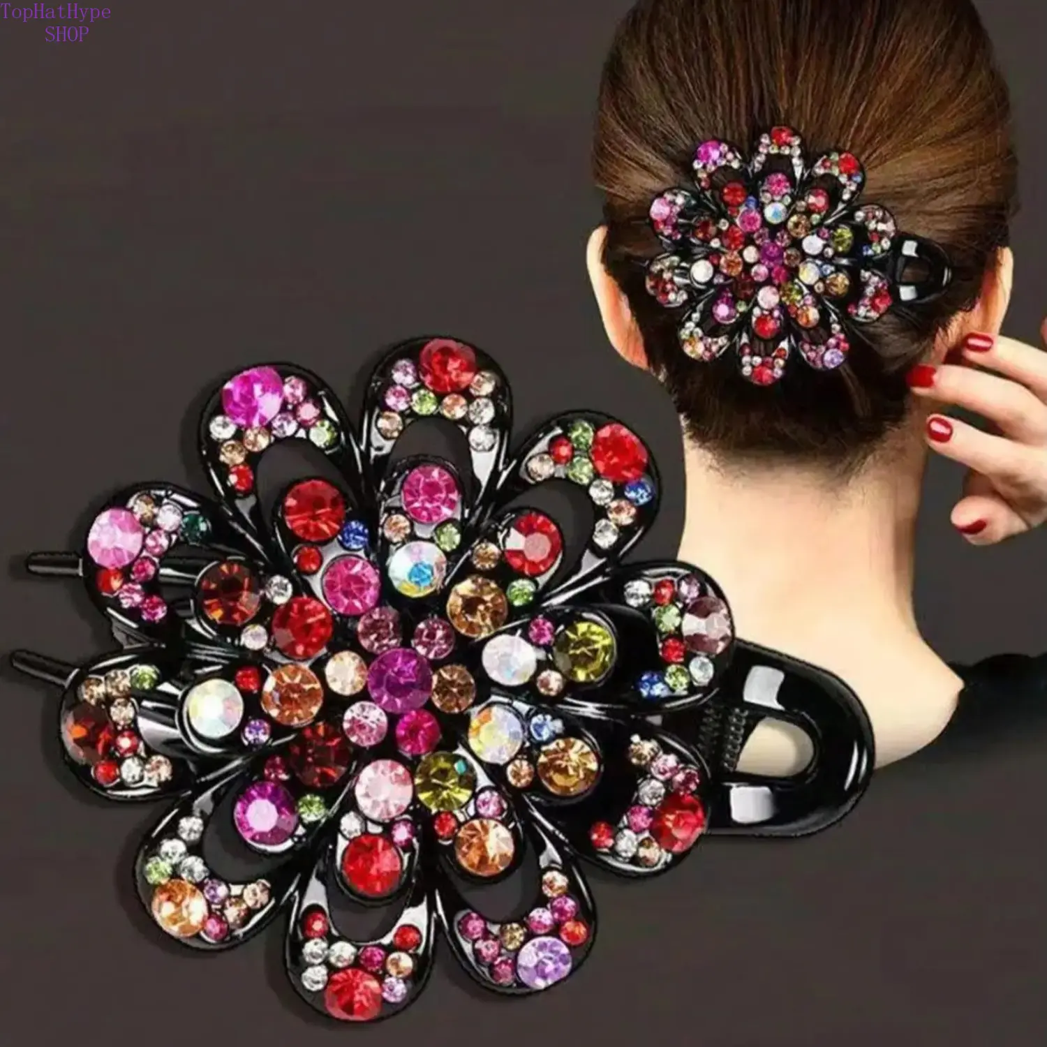 Rhinestone Flower Design Hair Clip, Stylish Hijab Hair Clip, Trendy All-Match Hair Accessories for Women & Girls, Exquisite Daily Wear Hair Clip