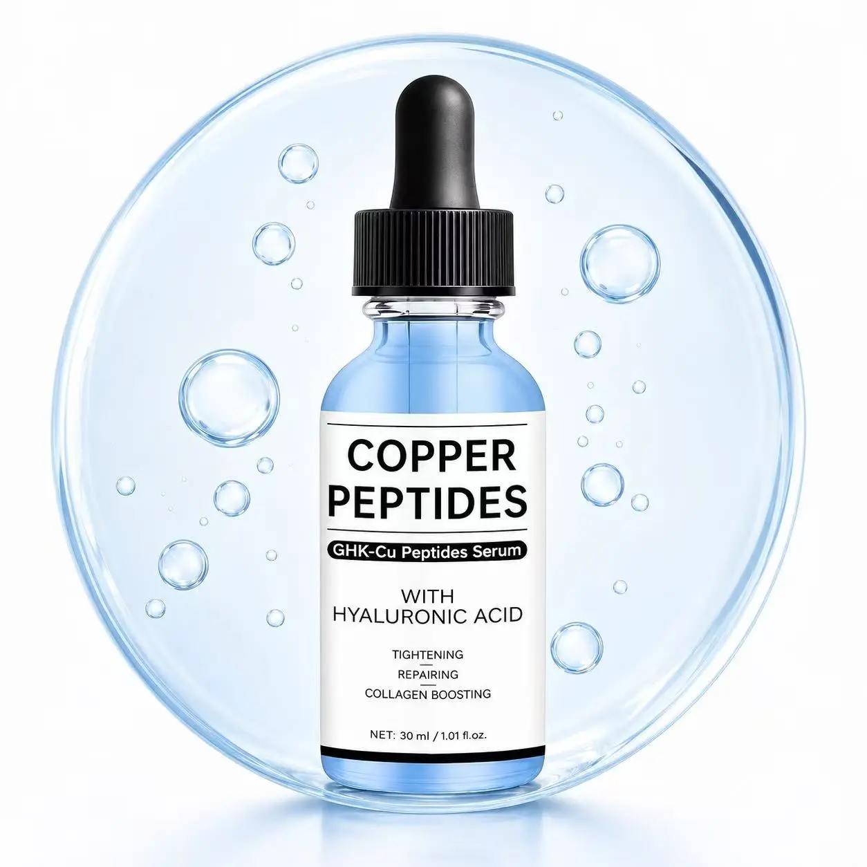 Copper Peptide Serum for Face with Hyaluronic Acid, Anti-Aging & Skin Firming Formula, Collagen Boosting Facial Serum for Fine Lines and Wrinkles, Hydrating Skin Care for All Skin Types, 1 fl oz