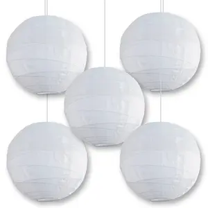 BULK PACK (5) 20 Inch Free-Style Ribbed White Shimmering Nylon Lantern, Durable, Hanging