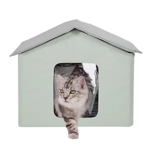 VEVOR Foldable Medium-Size Green Heated Cat House with Heated Pad, Outdoor Pet Shelter, Ideal Father's Day Gift