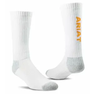 AR2294 Ariat Unisex Premium Ringspun Cotton Mid Calf Work Sock 3 Pair Pack - White