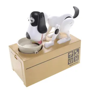 212 MAIN Plastic Robotic Coin-Eating Dog Piggy Bank Toy Money Box - Spot, White & Black, Pet Supplies Decor Ornaments