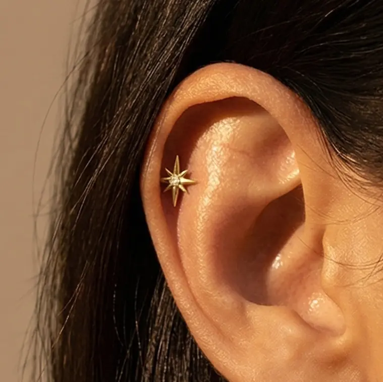 Dainty Starburst Threadless Flat Back Stud by CelestialbyA&J • Titanium Helix Earring, 16G 18G Star Tragus Stud Implant Grade Titanium Celestial Piercing Jewelry