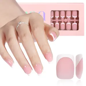 AILLSA French Tip Press On Nails - 180pcs Soft Gel Tips in Square, Stiletto, Almond, and Coffin Shapes for Easy Wear-15 Sizes Fake Nails Extensions