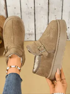 Women's Casual Eva Thick Sole Slippers, One Strap Decoration, Fleece Lined, Anti-Slip, Warm Fashion for Autumn Winter