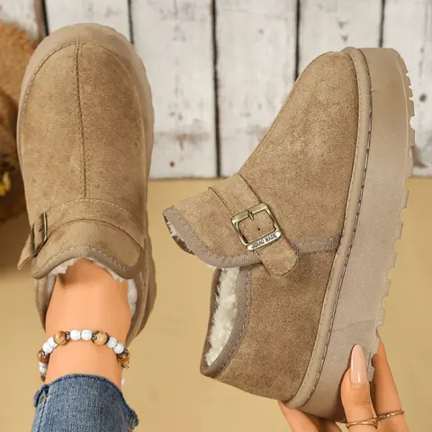 Women's Casual Eva Thick Sole Slippers, One Strap Decoration, Fleece Lined, Anti-Slip, Warm Fashion for Autumn Winter