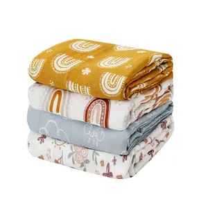 Rainbow Print Baby Muslin Swaddle Blanket, Soft Comfortable Breathable Baby Wrap Blanket, Newborn Baby Bedding, Baby Essentials, Baby Swaddling