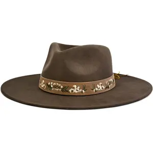 Big Wide Brim Boho Western Hat for Women and Men - Felt Rancher Fedora Hat with 4 inches Flat Brim