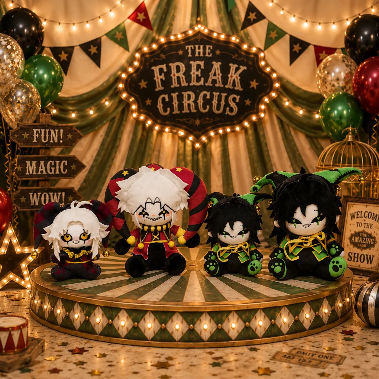 Freak Circus Soft Stuffed Pierrot-Harlequin Doll, Anime & Manga Plush Toy for Kids Collectors, Ideal Gifts for Valentine's Day, Graduations, Bed & Bookshelf Decor