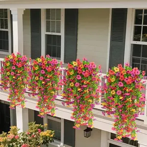 Artificial Flowers Outdoor Fake Plants, Faux Silk Flowers Plastic Plants for Outdoors Indoor Outside Front Porch Hanging Planter Window Box Garden Home Spring Decoration