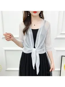 Gold and Silver Thread Shawl for Women - Summer Fairy-Like Netted Small Jacket, Outerwear, Simple Cardigan, Short-Sleeved Korean Style Boho Women's Small Shawl