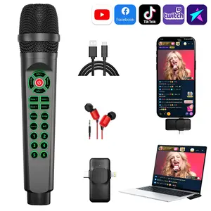 Integrated Sound Card Microphone, Professional Podcast Live Streaming Device, Dual-Function Audio Mixer & Voice Changer for Phone Computer Laptop