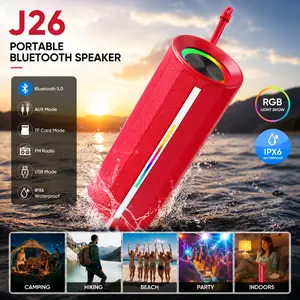 Portable Bluetooth Speaker, Wireless Stereo Sound with Dynamic RGB Lights, TF Card USB AUX FM Support, Long Playtime Speaker for Home Party Outdoor Travel, VOCH J26