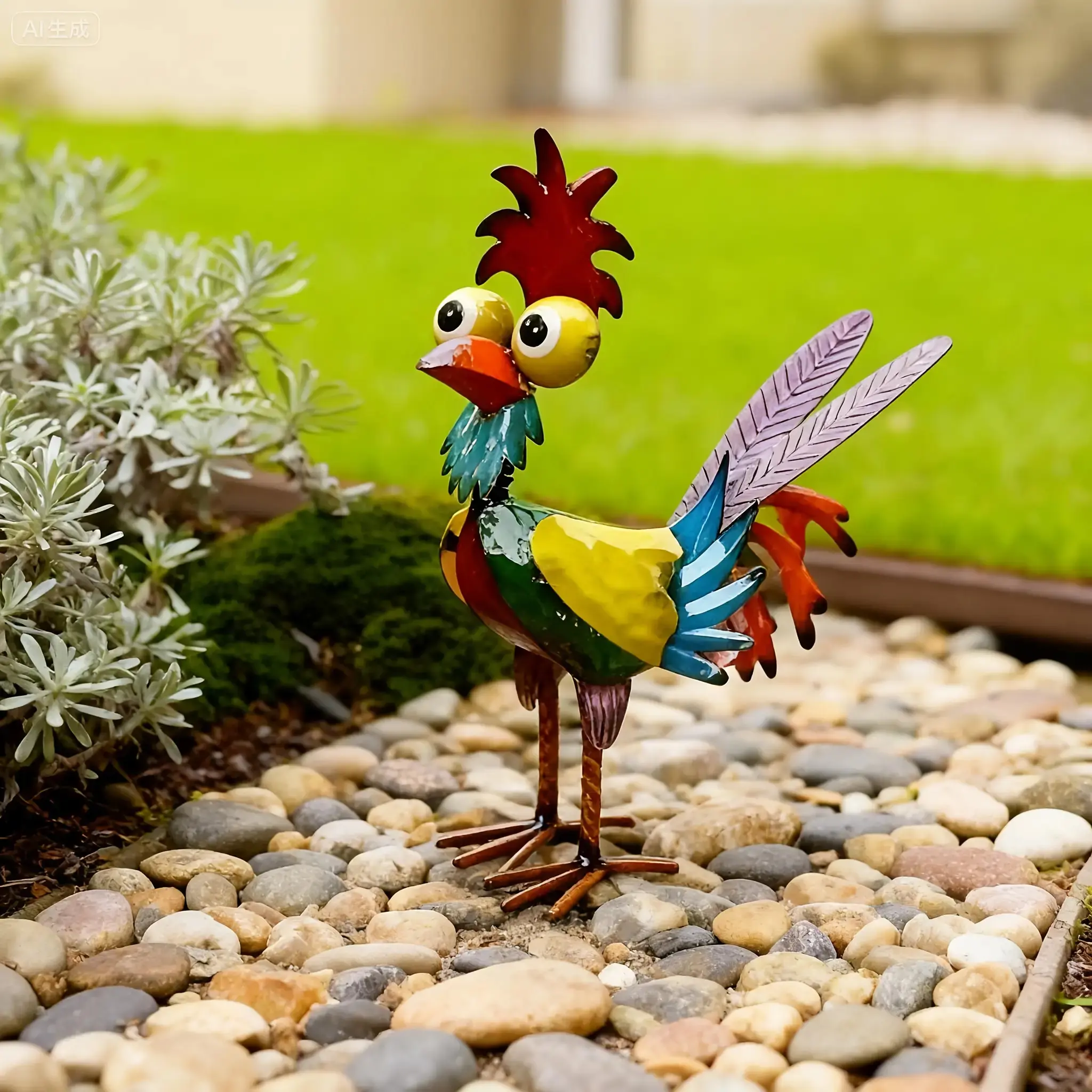 8.27 in Giant Color-Changing Metal Rooster Statue, Outdoor Garden Decor, Flower Garden Accessories, for Farm or Kitchen Home Metal Art Decor