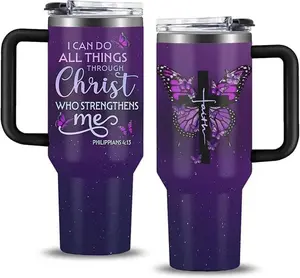Christian Gifts for Women, 40 oz I Can Do All Things Christ Tumbler With Handle, Inspirational Religious Birthday Gifts for Faith Cup, Christian Jesus God Bible Verse Pastor Prayer Gift for Christmas