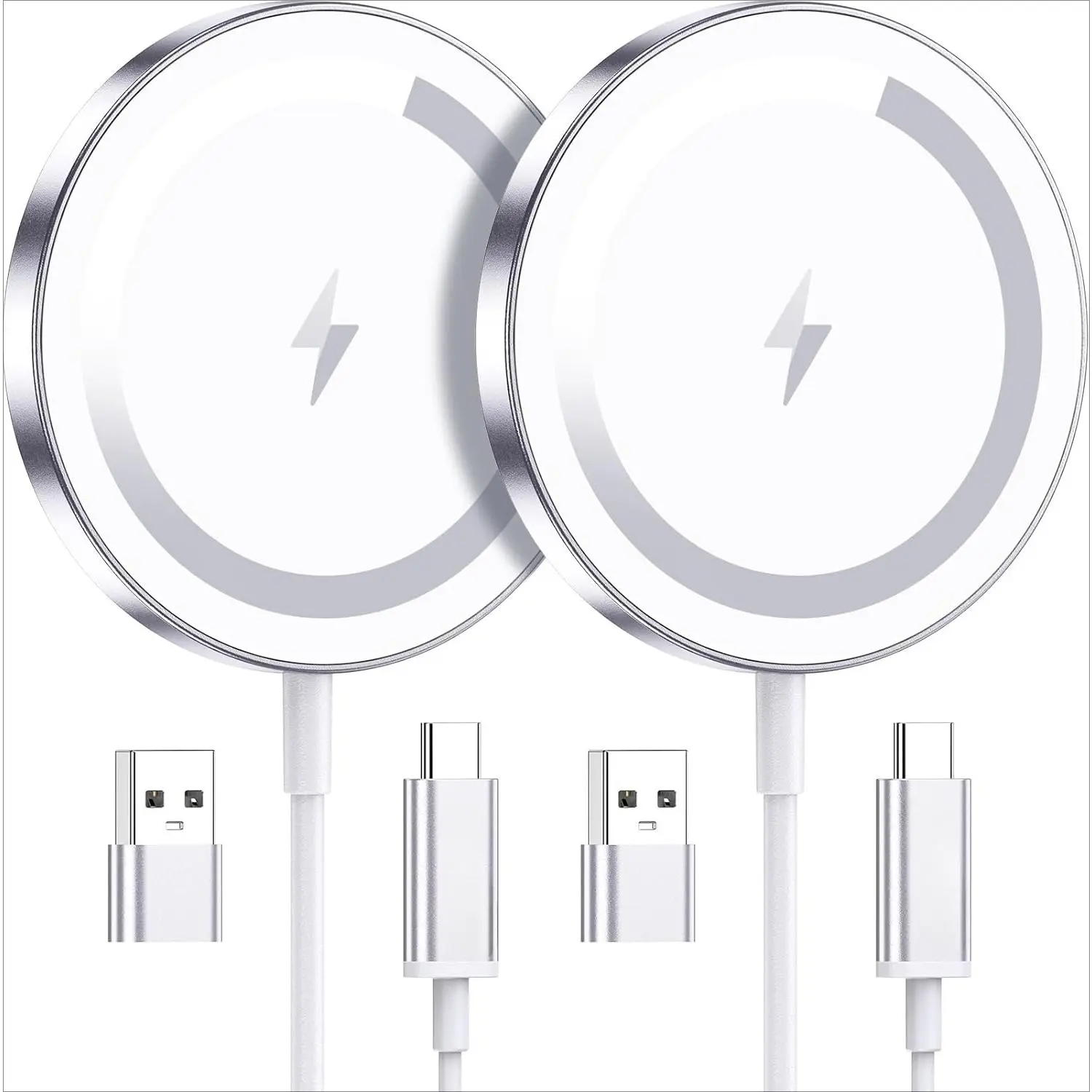 3C9-CGR005  for Apple Mag-Safe Charger 2 Pack, Magnetic Wireless Charger for iPhone 16 15 14 13 12 Pro Max Plus mini, 15W Fast Charging Pad, for Airpods 4/3/2/Pro, Strong Magnet, Silver