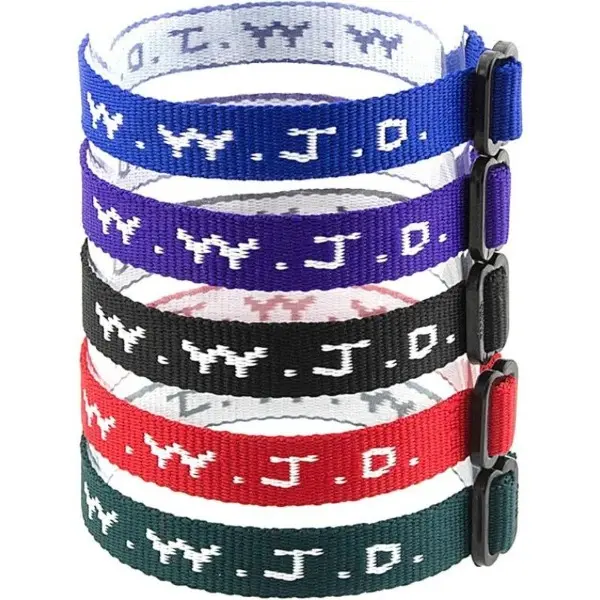 12-Pack WWJD Woven Bracelets with Christian Motif, Adjustable Dacron Casual Bracelet Style for Men & Women, Inspirational Accessories Gift Set, Religious Faith Bracelets