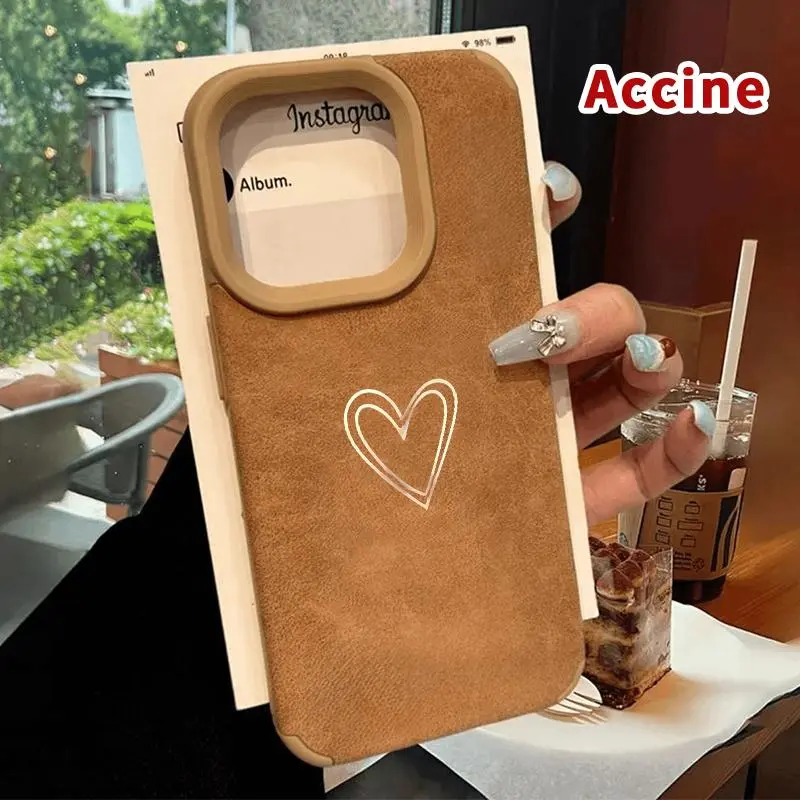 Luxury Matte Lambskin Faux Leather Phone Case for iPhone 15 Plus, 16 Pro Max, 14, 13, 12, 11, XS, XR - Golden Heart Whisper Pattern, Drop Protection, Shockproof Soft Silicone Mobile Phone Accessories Cover