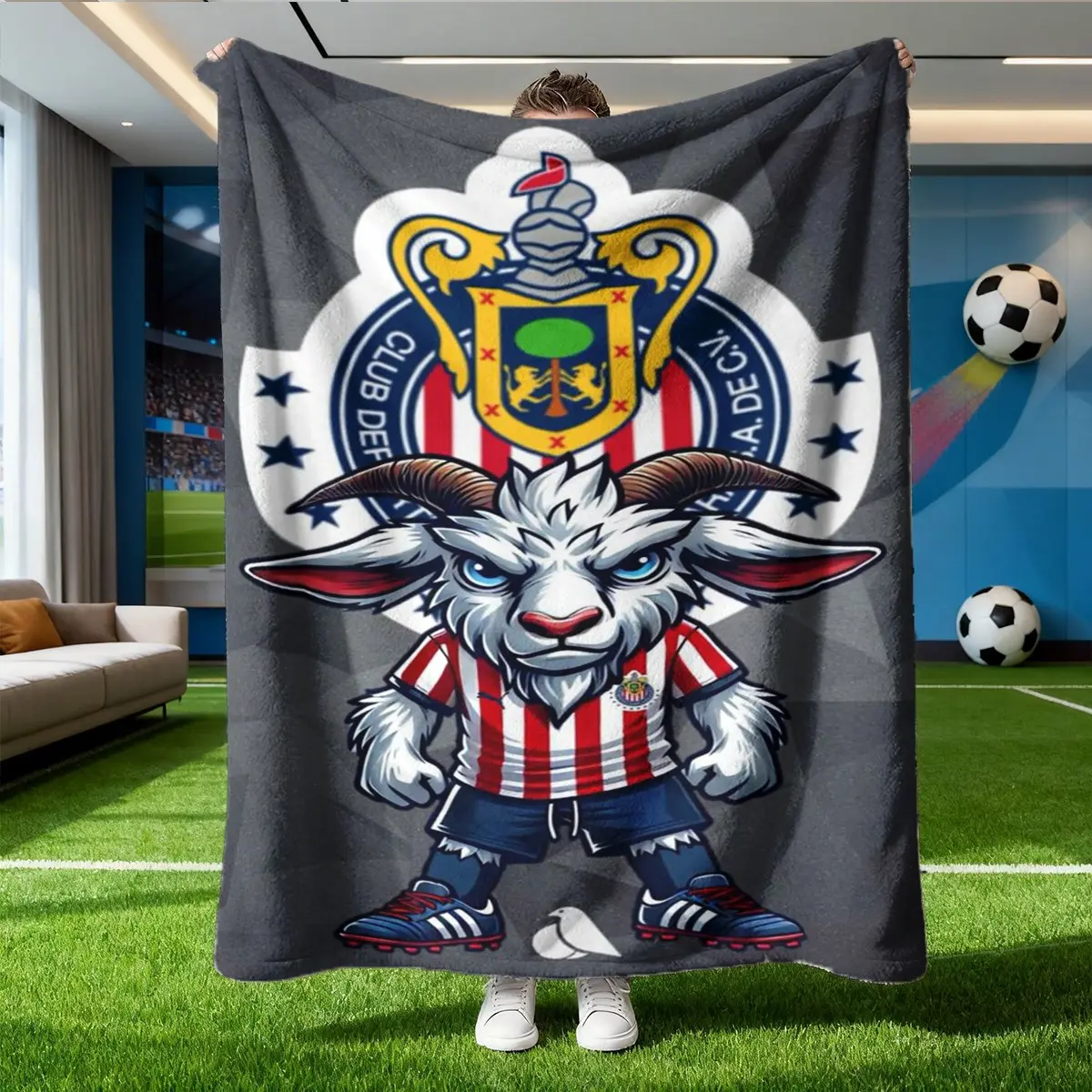Guadalajara Football Club Goat Theme Blanket, Thick Plush Fleece Material for Warmth, Ideal for Fans and Game Day Decor, Soft and Easy to Clean
