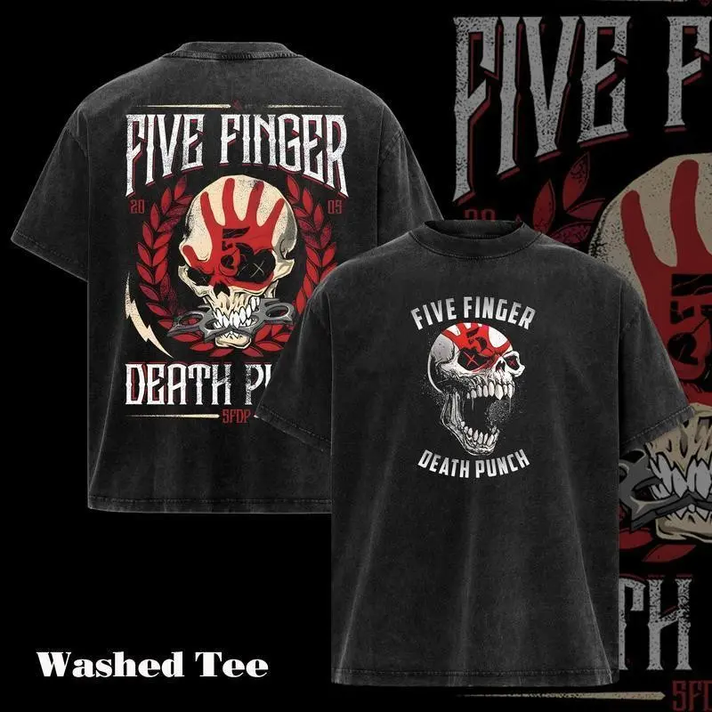 Five Finger Death Punch Vintage Washed Tee Heavyweight Cotton Graphic Band T-Shirt, Hoodie, Sweater FFDP Distressed Metal Rock Skull Streetwear Oversized Graphic Tee Men Women Gift