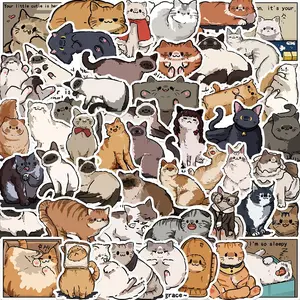 Cat Pattern Sticker, 50pcs/set Cute Cartoon Animal Sticker, Decorative Sticker for Phone Case, Computer, Guitar, Bag, Water Cup, Scrapbook