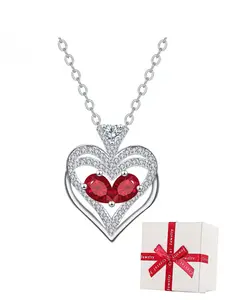 Heart Necklace for Women, Red Ruby Heart Pendant Necklace, Valentines Day Gifts for Her, Anniversary Birthday Jewelry Gifts for Wife Girlfriend Mom, Heart Shaped Necklace
