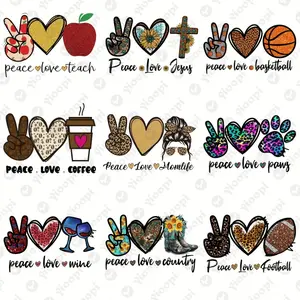 9-Pack Iron-On Patches - Clothing Peace Love Wine Coffee Iron Heating Stickers, DIY Heat Transfer Stickers for T-Shirts, Jackets, Denim Bags, and Backpacks DIY Creation