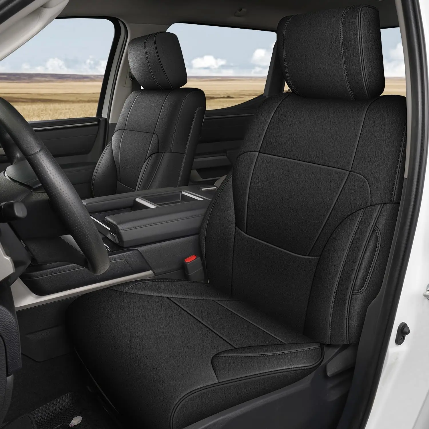 Premium Faux Leather Full Set Car Seat Covers & Protectors for Tundra 2022-2025 CrewMax SR SR5 Limited Platinum 1794 FFV TRD Pro, Tundra 2022+, Custom Fit, Heavy-Duty, Waterproof, Anti-Slip, Airbag Compatible, Easy Install, Black Truck Cushion Protector,,