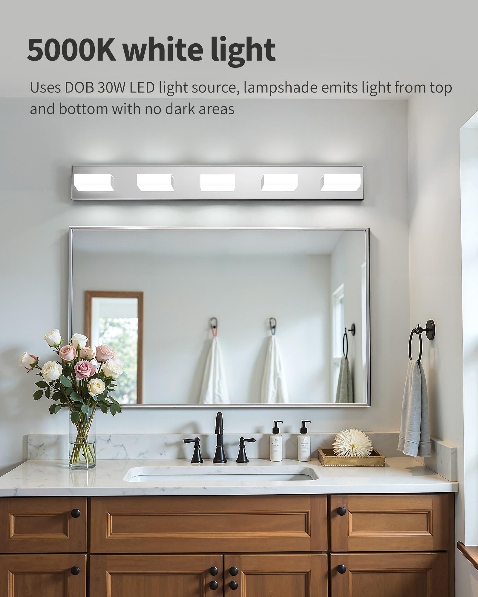 KDG LED Modern Bathroom Vanity Light Fixtures, 4 Lights Matte Black 5000K Wall Lighting Over Mirror, Lights for Dressing Room, Bedroom
