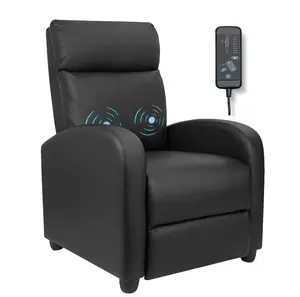Home Theater Recliner with Massage Backrest,Faux Leather,Black