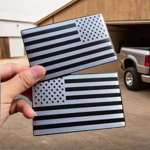 2-Piece Black/Silver 3D Embossed Metal American Flag Stickers - 5x3 Inch USA Emblem Decals Compatible with Cars, Trucks, SUVs, Laptops and Walls
