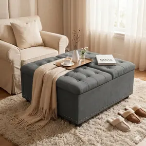 DAYAGO Modern 33.5"W Upholstered Square Ottoman - Split Lift-Top Storage Coffee Table, Soft Seating for Living Room, Bedroom