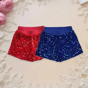Girls' Sequin Cotton Shorts - Tailored-Fit Sparkling Casual Bottoms, Red Blue Summer Wear for Baby Girls & Sibling Sisters