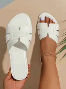 Women's Minimalist Plain Color Slip on Sandals, Casual Comfortable Flat Sandals for Beach Vacation, All-match Non-slip Rubber Sandals for Daily Wear