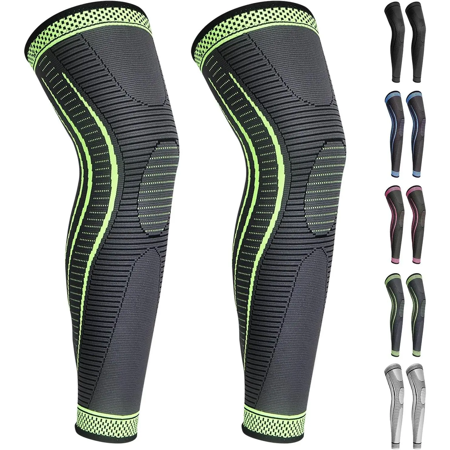 2-Pack Full Leg Compression Sleeves - Long Knee Brace Support for Men, Workout Activities (Basketball, Running), Cycling