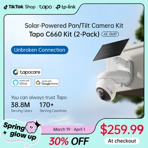 TP-Link & Tapo C660 Kit(2-Pack) 4K Ultra HD Outdoor Pan/Tilt Security Camera with Solar Panel,VistaCam 360° Pan, 24/7 Time-Lapse Capture, Free Person/Vehicle Detection, SD/Cloud Storage, Works with Alexa & Google Home Connection Digital Monitoring Mount