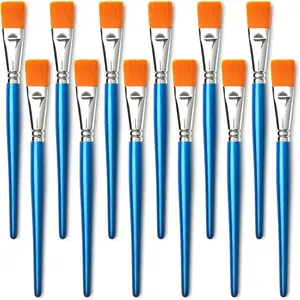 12 Pieces 1 inch Flat Paint Brushes Large Synthetic Brushes Bulk with Wooden Handle for Acrylic Watercolor Oil Crafts Face Body Art