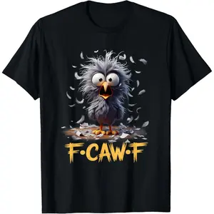 Cartoon Humor T-Shirt F Caw F Cotton Streetwear with Fun Owl Design and Bold Text for Casual Wear