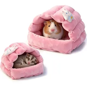 Meow&Woof Small Animal Beds, 2 Pack Hamster Hideout, Washable Guinea Pig House, Cozy Hedgehog Cage Accessories, Hideaway for Sugar Glider, Chinchilla, Rat-Pink