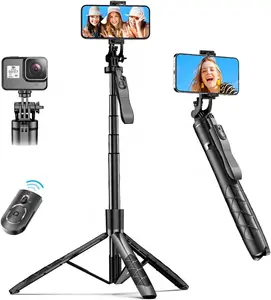 61" Selfie Stick Tripod, All in One Extendable Phone Tripod Stand with  Remote 360 Rotation for  and Android Phone Selfies, Video Recording, Vlogging, Live Streaming, Aluminum