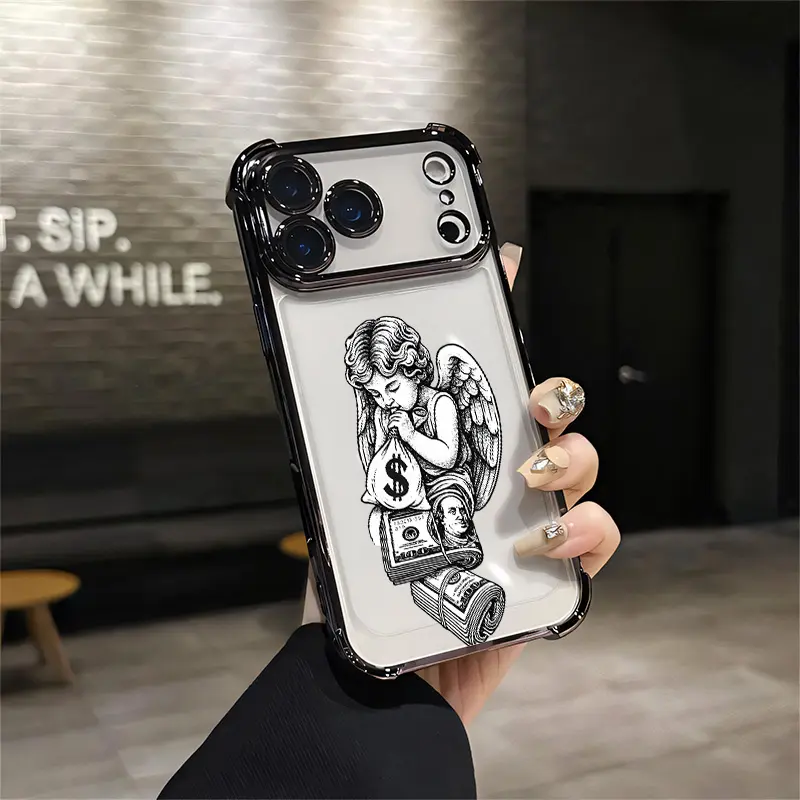 Money Bag Cherub Streetwear Cash Flow Angel  DropProof  Drippy Phone Case For IPhone 17 16 15 14 13 12 11 PRO PLUS MAX AIR Four-corner Drop-proof Transparent Casual Soft Silicone Phone Case Perfect Gift Cellphone Smartphone Q145