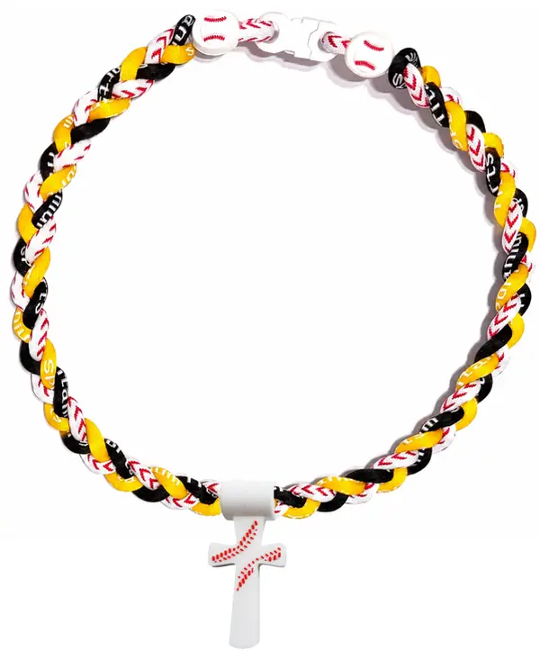 Tornado 3 Rope Necklace Baseball Stitch Clasp Yellow White Black + White Cross