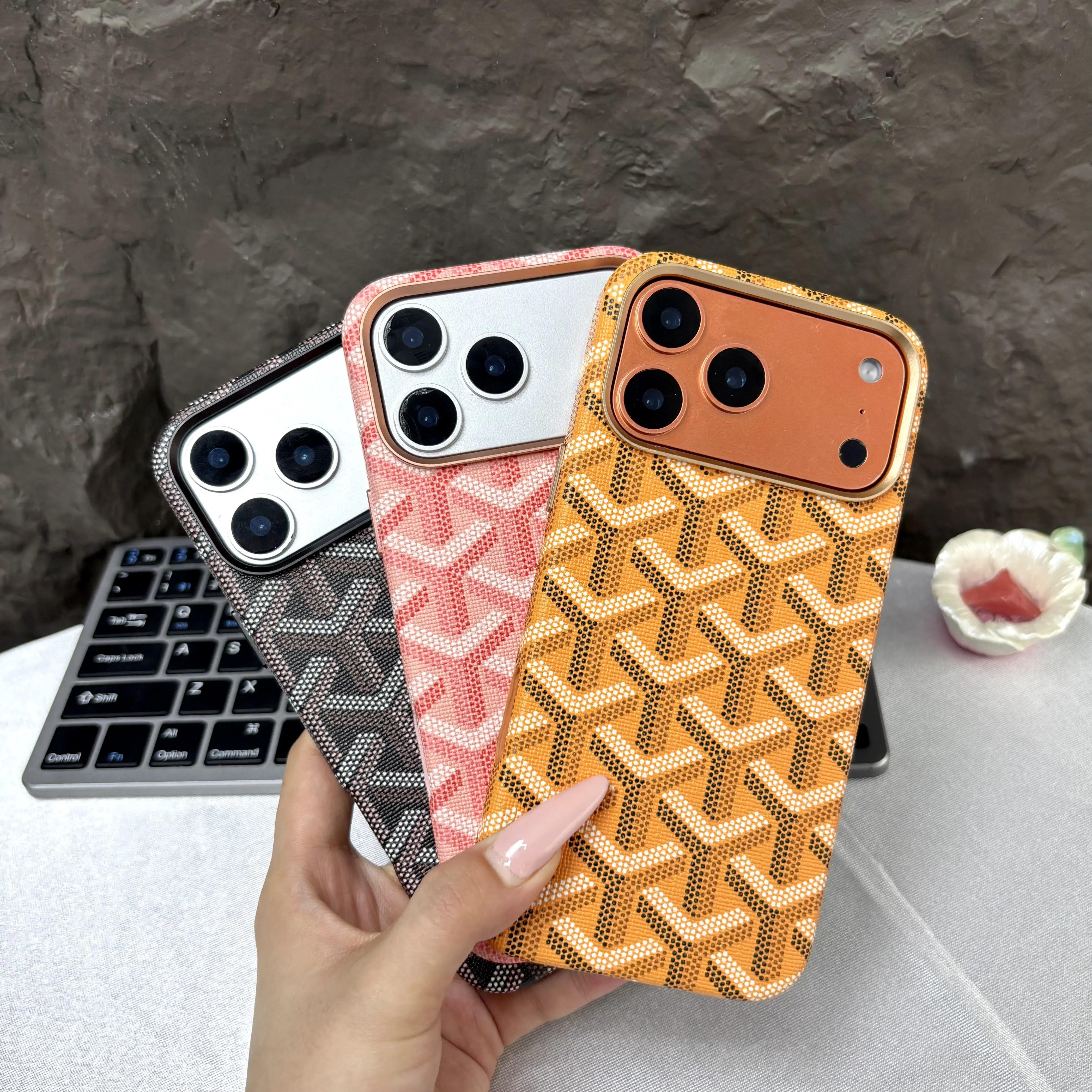 Magsafe Leather Magnetic Case for iPhone 17 Pro Max Trendy Shockproof Cover with Microfiber Lining Elegant Patterns Ultra Thin Durable Stylish Protection Black Metal Finish Protective Metallic summerwins,summerwins
