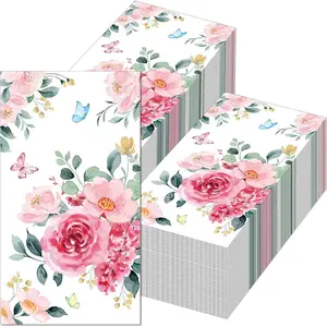 60 count  Floral Paper Guest Napkins, Disposable Decorative Napkins Watercolor Rose Paper Hand Towels for Bathroom Napkins Soft Party Napkins Bridal Shower Wedding Anniversary  Party
