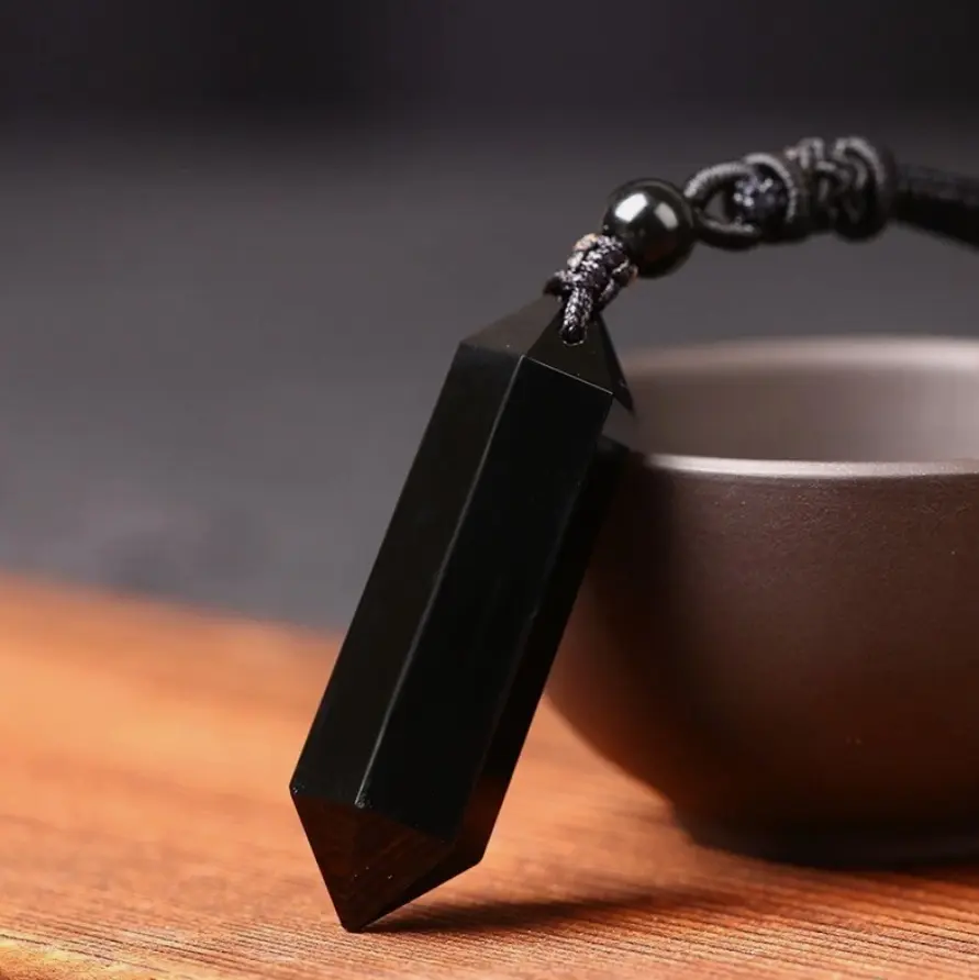 Black Obsidian Crystal Pendant Necklace, Adjustable Black Obsidian Necklaces for Men, Fashion Healing Jewelry Gifts for Boyfriend