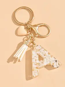 Heart Fringe Head Keychain, Resin Letter Design, Cute Style, Ideal Gift for Women & Girls, Perfect for Daily Use, Cute Charms Keychain, Trendy Cute Keychain, Fashionable Alloy Keychain