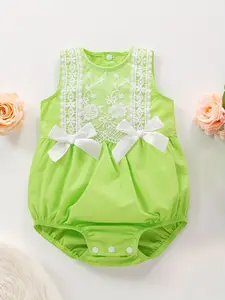 Baby Summer Sleeveless Lace Romper with Bow, Baby Clothes Girl, Soft Elegant Design Featuring Lace Embroidery, Snap Closure for Easy Diaper Changes, Perfect for Outings and Photo Shoots