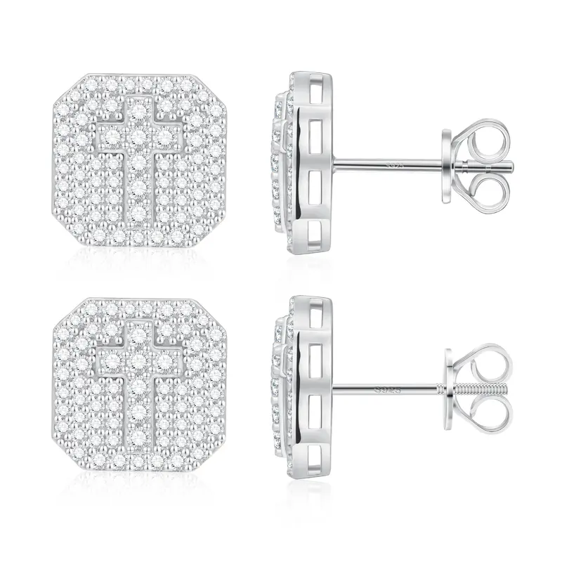 UCCIYO Cross Stud Earrings Synthetic Moissanite Earrings For Women 925 Sterling Silver Stud Earring Men Hip Hop Jewelry Couple Gift summerwins【#E523】