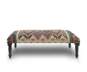 HomeRoots 483750 1-Seater Southwest Upholstered Bench, 18x47x16 in, Brown-Red & Natural, Black Legs