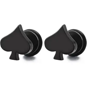 Pair Mens Womens Spade Stud Earrings Stainless Steel, Screw Back, Unique Pair Mens Womens Spade Stud Earrings Stainless Steel, Screw Back, Unique